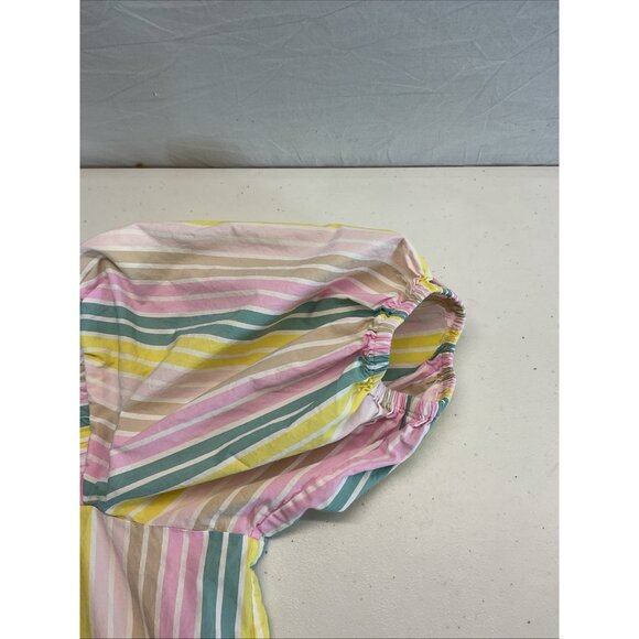 Ganni poplin Square Neck Puff Sleeve Blouse Top Size 34 US MED pink striped - Picture 5 of 8